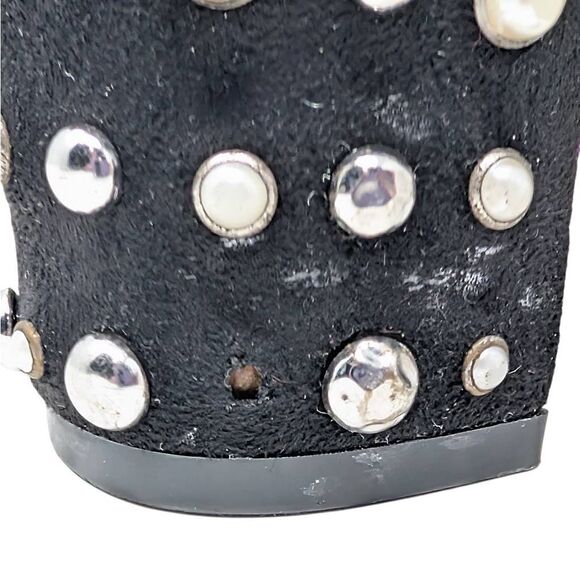 Steve Madden Yvette 7.5M Pearl Stud Block Heel Booties Sock Boots Black Suede - Picture 9 of 12